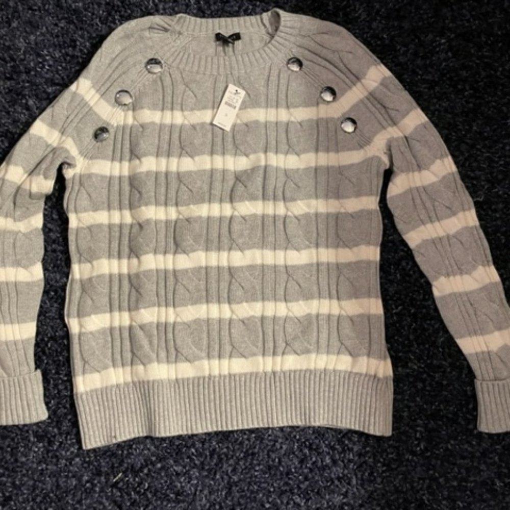 Talbots Sweater L Gray and Cream Small NWT